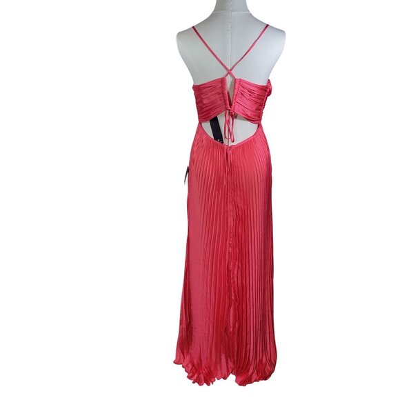 Lulus Dreaming in Color Coral V-Neck Pleated Satin Maxi Dress Size S - Picture 4 of 6